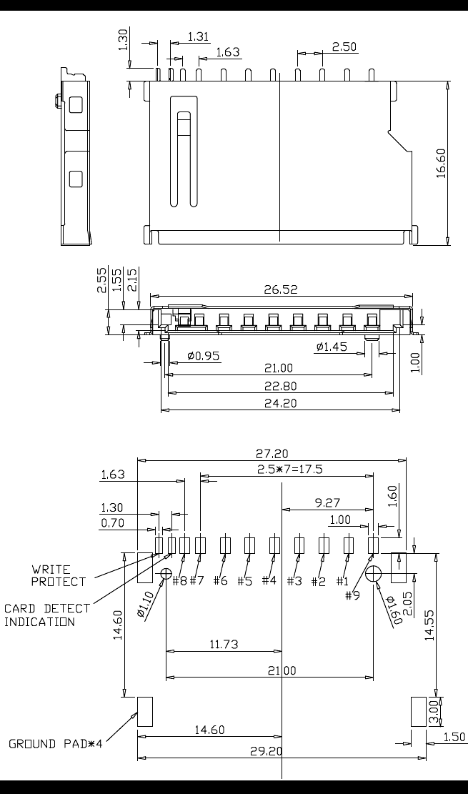 SDC009-A0-0003, SD Card Connector Normal Short Type, SD  ,  ,   